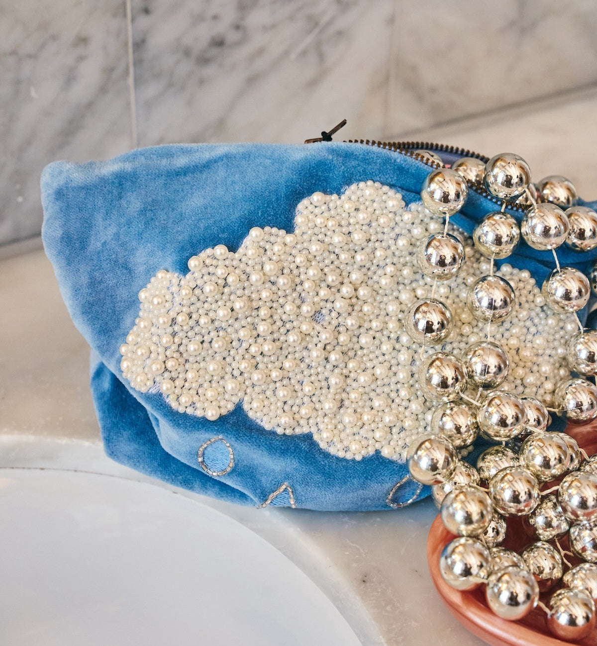 beaded pearly weather make-up bag - anna+nina