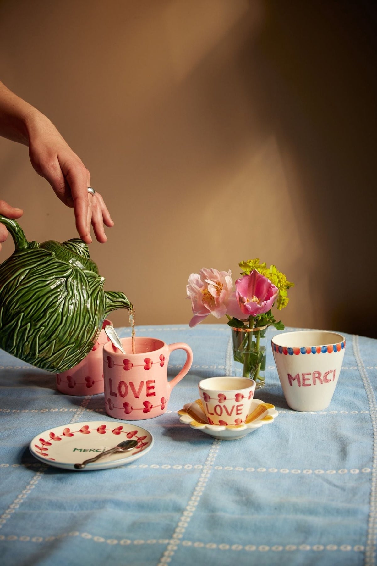 Keramiek Theepot/teapot - Groen - Hand-painted - rice | Jil concepstore