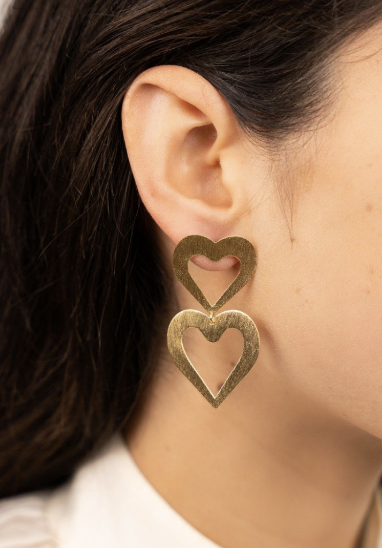 CL oorbel double heart open satin brushed - Lott