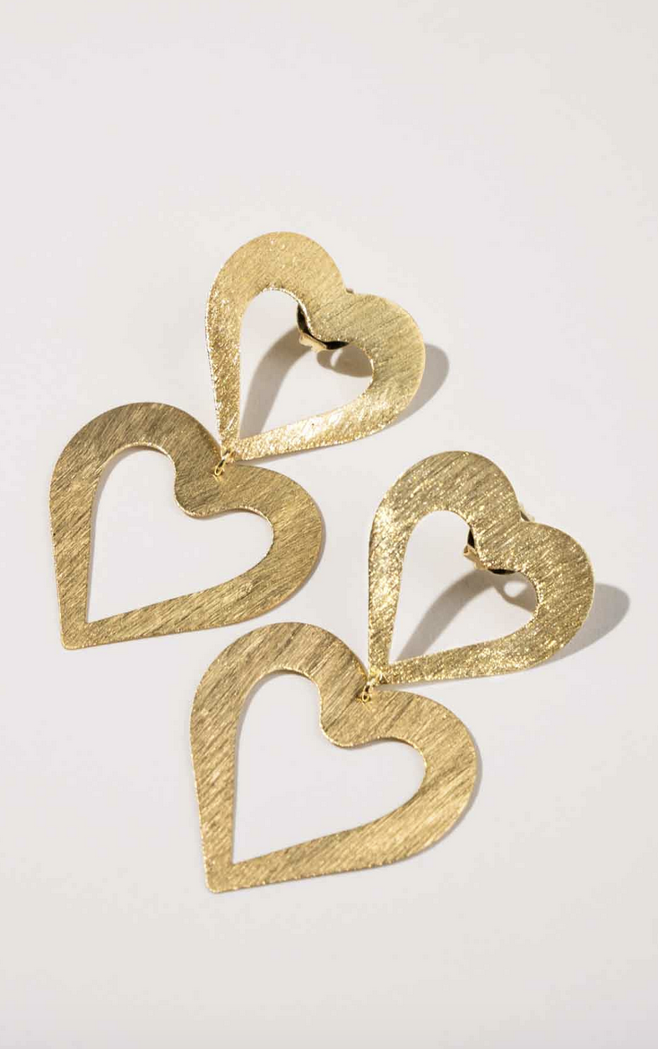 CL oorbel double heart open satin brushed - Lott