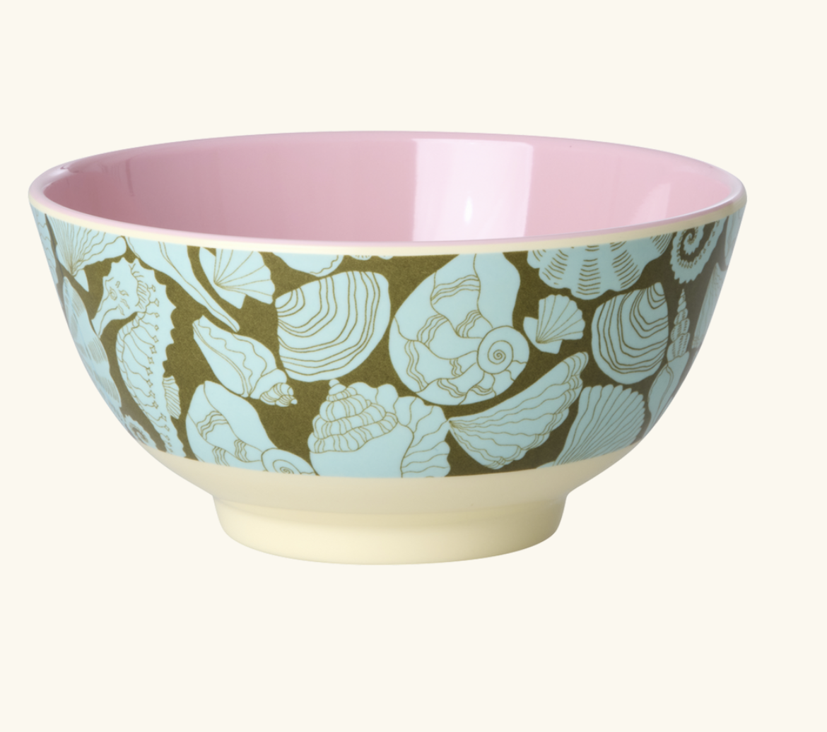 Medium Bowl - Green - Sea Shell Print - rice  MELB-SEASH | Jil Conceptstore