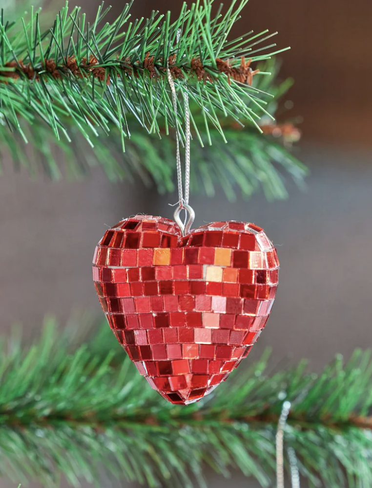 disco ball in heart shape red small - rice