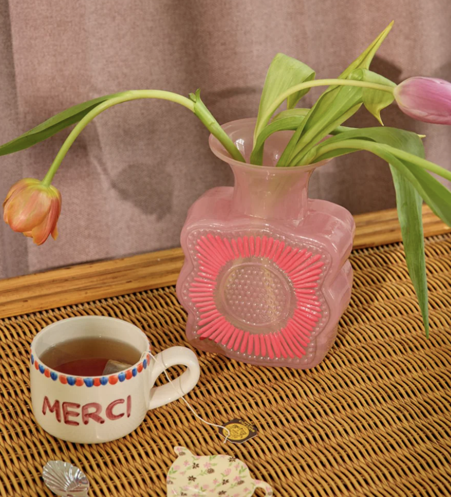 Glas vaas met bloem - rice GLASSVASE with embossed - Jil Conceptstore