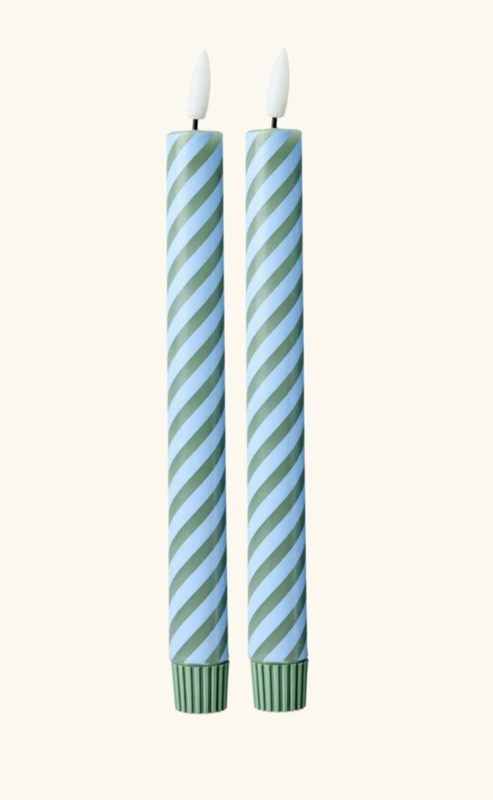 led candle in blue and green stripes 2 pack - rice