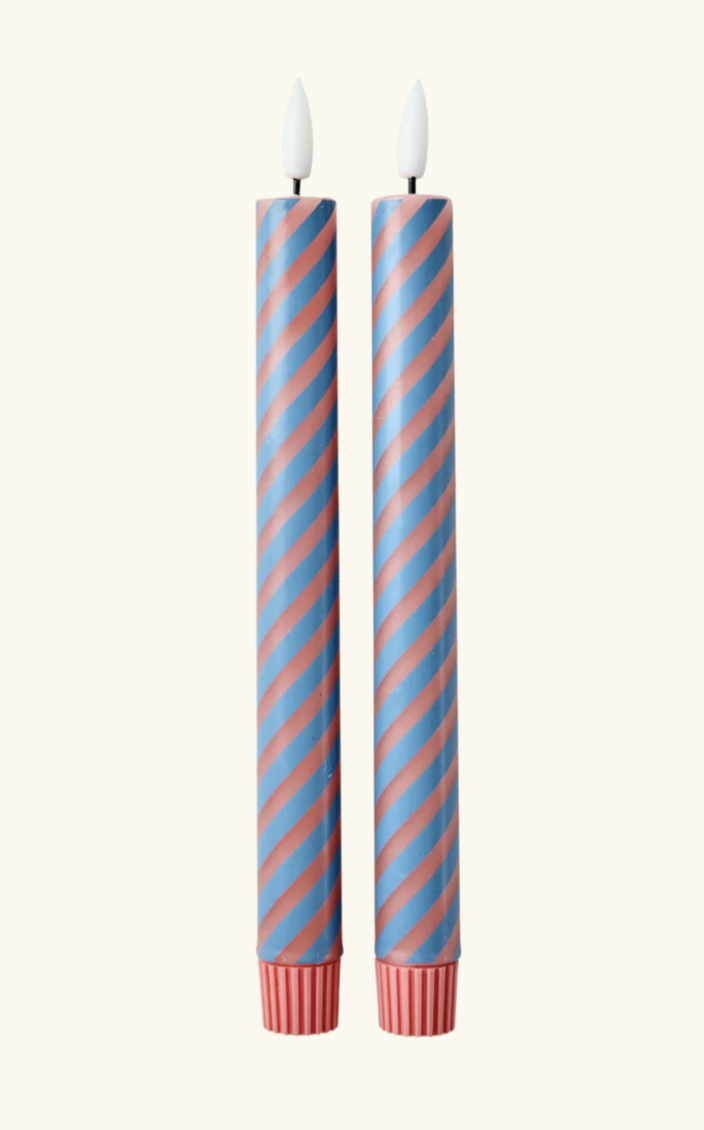 led candle in coral en petrol stripes 2x - rice CDLED-2ZSTRGB | Jil Conceptstore