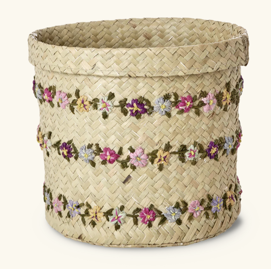 raffia rond mandje met bloem - rice | Jil Conceptstore