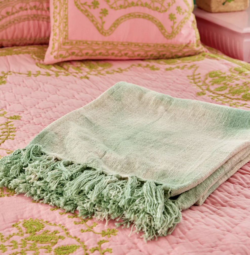 katoen tie & dye deken -  groen  - Rice