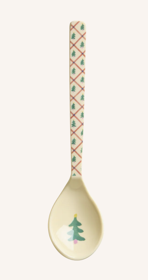Small spoon  Crème  Diamond Christmas Tree Print - rice