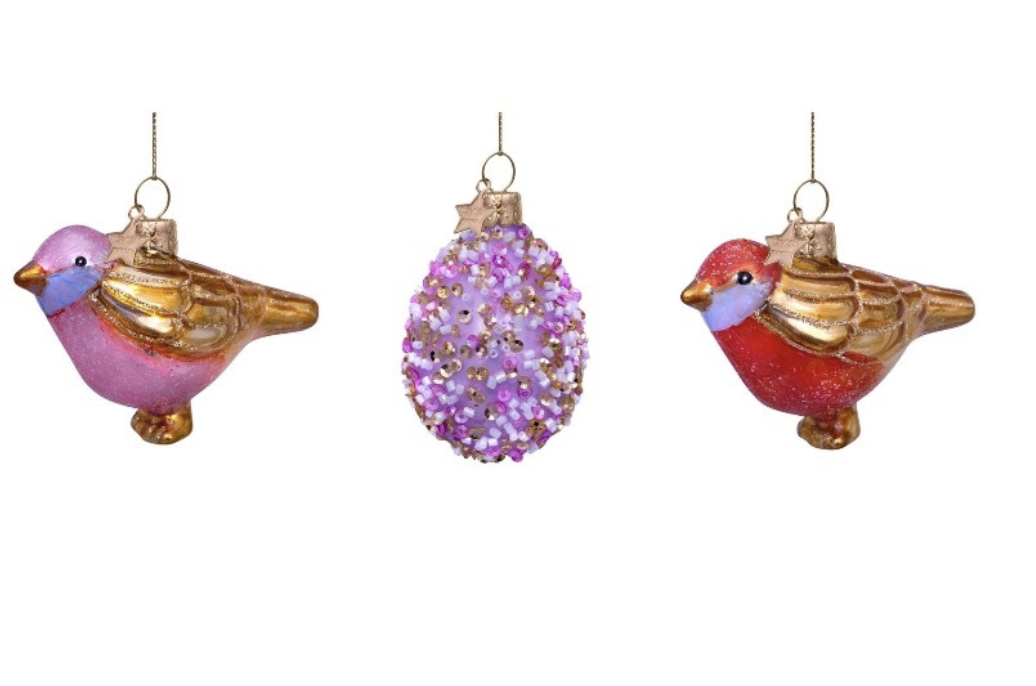 ornament glass easter set - two birds and egg - vondels