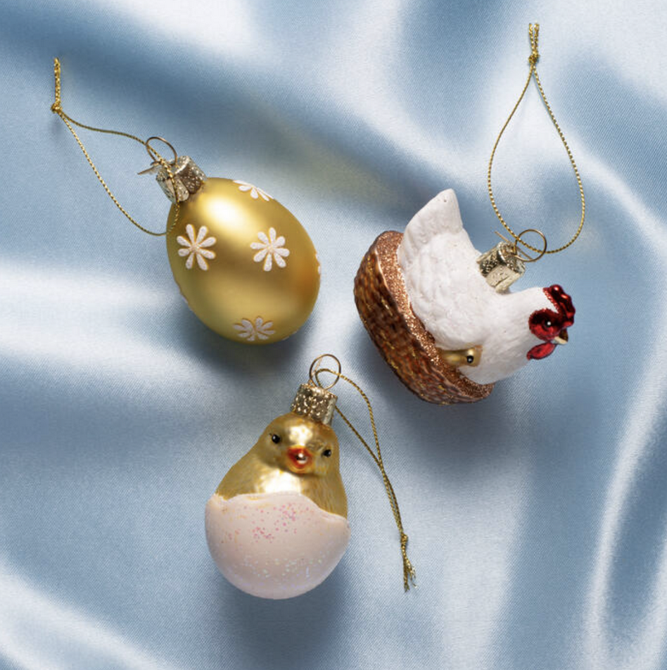 ornament glass easter set - chicken - egg and chicken - vondels