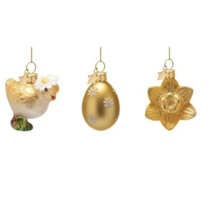 ornament glass easter set flower - egg and chicken - vondels