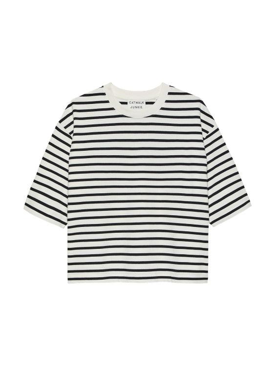 Loose fit striped Tshirt - Black/Off white - Catwalk | Jil Conceptstore